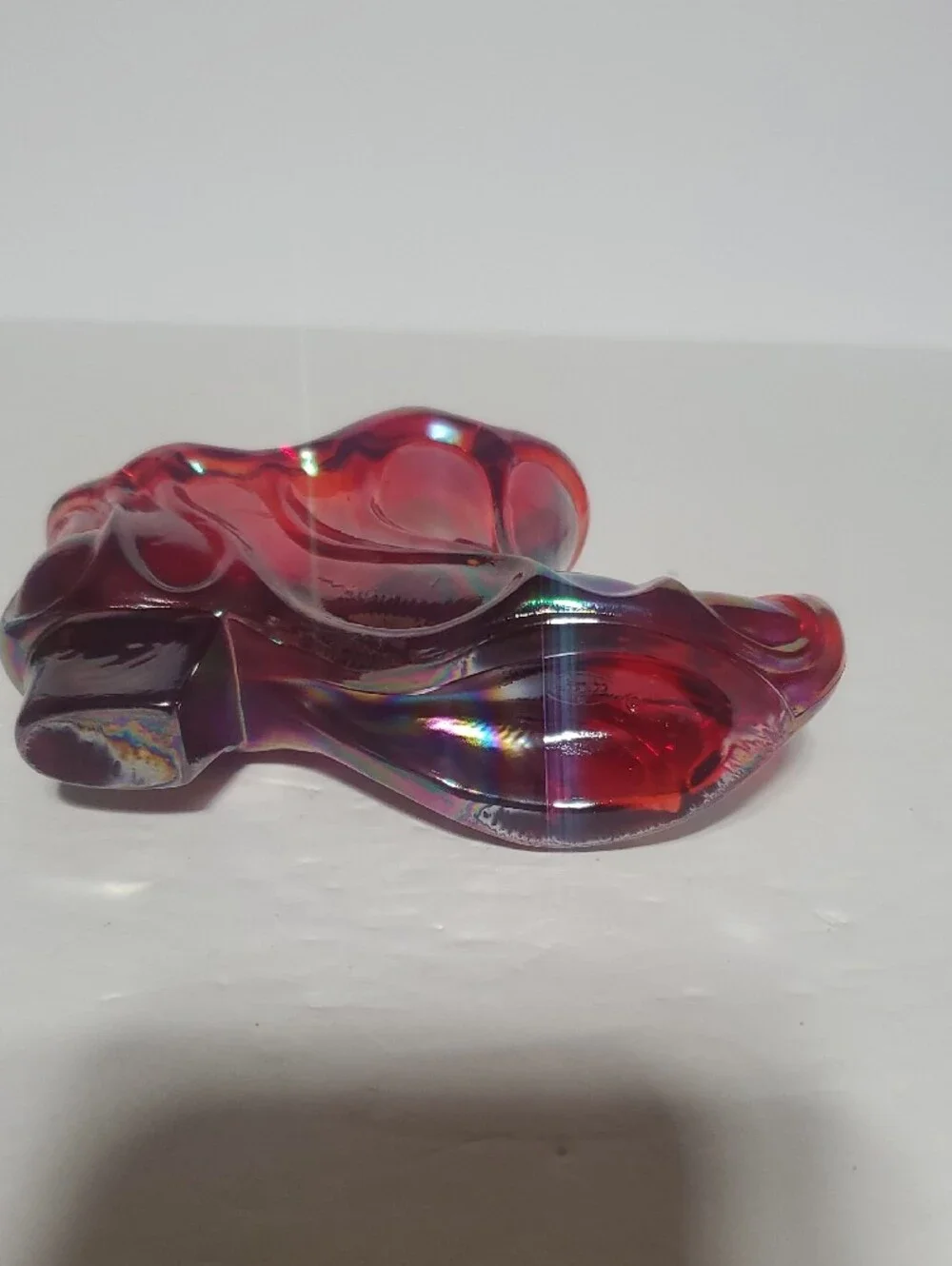 Vtg Fenton Iridescent Red Carnival Glass Shoe